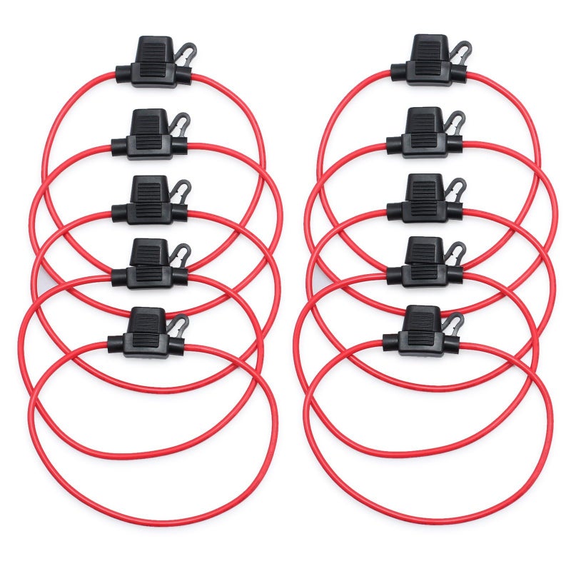 CAMWAY 10PCS Fuse Holder Blade Mini ATM/ATC Waterproof Automotive Wire Fuse Holder 14 AWG for Car Boat RV 12V 20A Fuses - Image 1